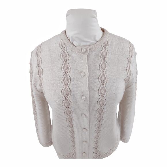 BANFF Vintage Beige Cardigan Size S Long Sleeve Button Down Crew Neck Sweater - Picture 3 of 12
